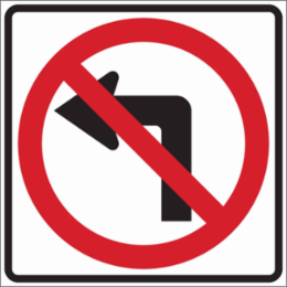 No Left Turn Sign, 24" H x 24" W x 0.090" D, Aluminum