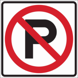 No Parking Picto Sign, 24" H x 24" W x 0.090" D, Black/Red on White