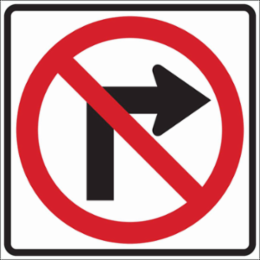 No Right Turn Sign, 24" H x 24" W x 0.090" D, Aluminum