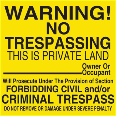 Warning! No Trespassing This Is Private Land Sign, 12" H x 12" W x 0.090" D