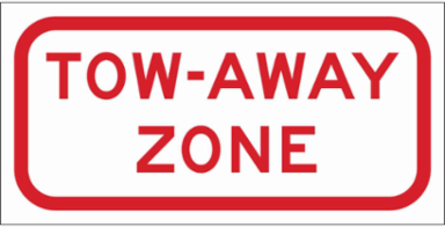 Tow-Away Zone Sign, 6" H x 12" W x 0.090" D, Red on White