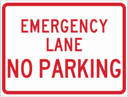 Emergency Lane No Parking Sign, 18" H x 24" W x 0.090" D, Red on White