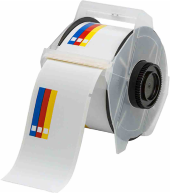 GlobalMark Series Indoor-Outdoor Vinyl Labels, Color Bar, 2.25" H x 4" W, Roll of 240 Labels, Blue/Red/Yellow on White