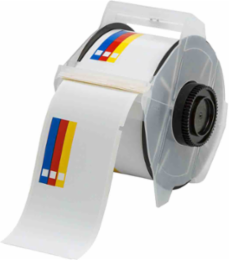 GlobalMark Series Indoor-Outdoor Vinyl Labels, Color Bar, 2.25" H x 4" W, Roll of 240 Labels, Blue/Red/Yellow on White