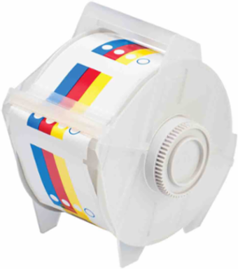 GlobalMark Series Indoor-Outdoor Vinyl Labels, Color Bar 2.25" H x 2.25" W, Roll of 365 Labels, Blue/Red/Yellow on White