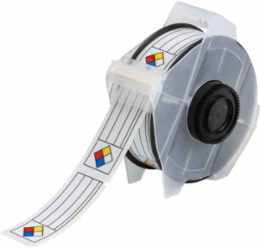 GlobalMark Series Indoor-Outdoor Vinyl Labels, NFPA Diamond, 1.125" H x 3" W, Roll of 300 Labels, Blue/Red/Yellow on White