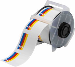 GlobalMark Series Indoor-Outdoor Vinyl Labels, Color Bar, 2.25" H x 2.25" W, Roll of 365 Labels, Blue/Red/Yellow on White