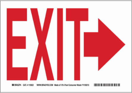 Exit Sign, 10" H x 14" W x 0.055" D, Arrow Direction: Right