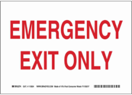Emergency Exit Only Sign, 7" H x 10" W x 0.055" D