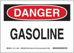DANGER Gasoline Sign, 7" H x 10" W x 0.055" D, Polypropylene