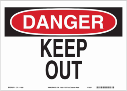 DANGER Keep Out Sign, 10" H x 14" W x 0.055" D