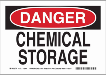 DANGER Chemical Storage Sign, 10" H x 14" W x 0.055" D, Polypropylene
