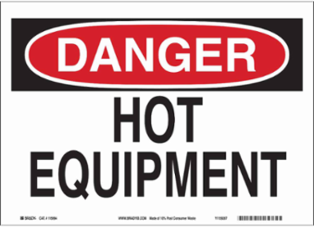 DANGER Hot Equipment Sign, 7" H x 10" W x 0.055" D, Polypropylene