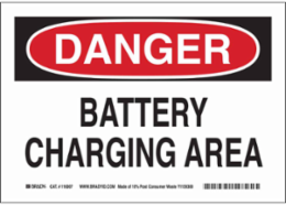 DANGER Battery Charging Area Sign, 7" H x 10" W x 0.055" D, Polypropylene