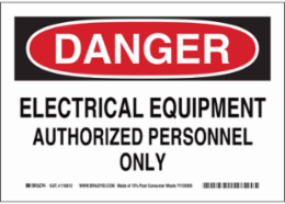 DANGER Electrical Equipment Authorized Personnel Only Sign, 10" H x 14" W x 0.055" D, Polypropylene