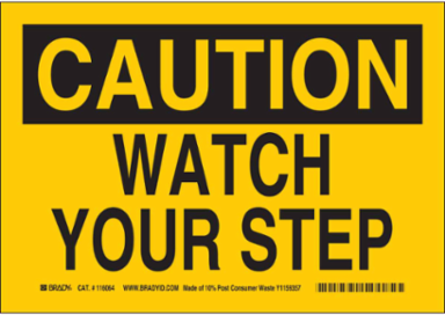 CAUTION Watch Your Step Sign, 10" H x 14" W x 0.055" D, Polypropylene
