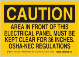 Caution Electrical Panel Clearance Sign, 10 Inch x 14 Inch, Polypropylene, 0.055 Inch Thick