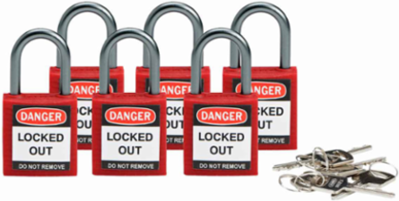 Nonconductive Compact Nylon Padlock - 1.4 in H x 1.2 in W, 5-Pin Cylinder, Keyed Different