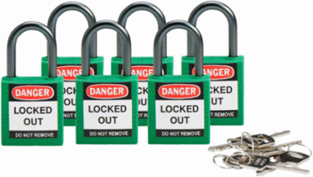 Nonconductive Nylon Padlock - 5-Pin Cylinder, 1 Inch Shackle Clearance, Keyed Different