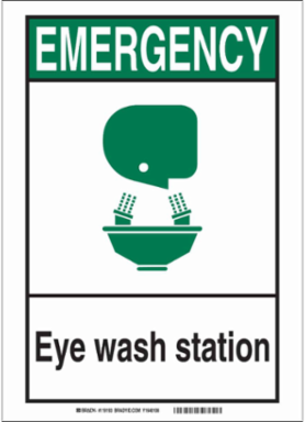 EMERGENCY Eye Wash Station Sign, 10" H x 7" W x 0.035" D, Aluminum