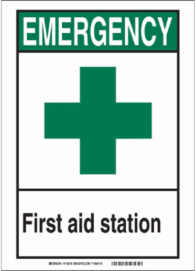 EMERGENCY First Aid Station Sign, 7" H x 5" W x 0.06" D, Polystyrene