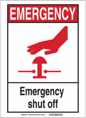 EMERGENCY Shut Off Sign, 14" H x 10" W x 0.06" D, Polystyrene