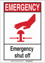 EMERGENCY Shut Off Sign, 10" H x 7" W x 0.035" D, Aluminum