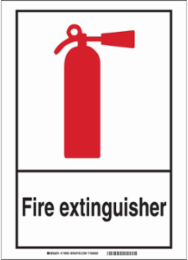 Fire Extinguisher Sign, 10" H x 7" W x 0.063" D, Black/Red on Glow, Polystyrene