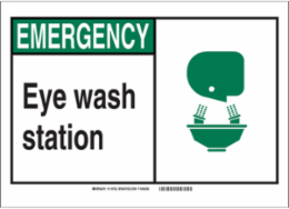 EMERGENCY Eye Wash Station Sign, 10" H x 14" W x 0.06" D, Polystyrene