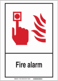 Fire Alarm Sign, 14" H x 10" W x 0.063" D, Black/Red on Glow, Polystyrene