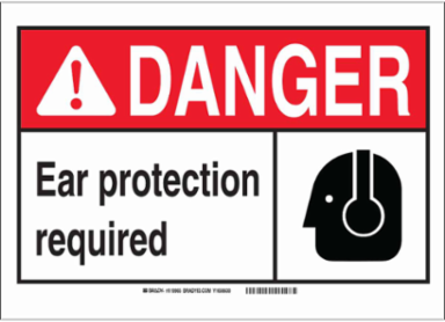 DANGER Ear Protection Required w/Large Header Sign, 10" H x 14" W x 0.035" D, Aluminum