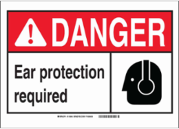 DANGER Ear Protection Required w/Large Header Sign, 10" H x 14" W x 0.035" D, Aluminum