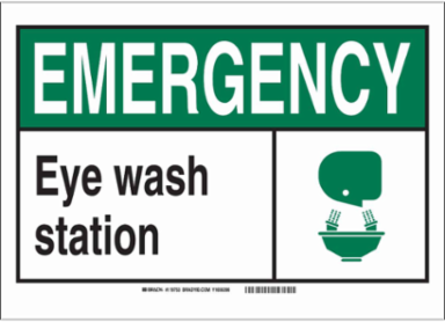 EMERGENCY w/Large Header Eye Wash Station Sign, 5" H x 7" W x 0.006" D, Polyester