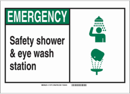 EMERGENCY Safety Shower & Eye Wash Station Sign, 7" H x 10" W x 0.035" D, Aluminum