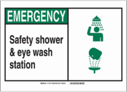 EMERGENCY Safety Shower & Eye Wash Station Sign, 7" H x 10" W x 0.004" D, Vinyl