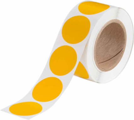 Roll-Mounted Aisle Marking Tape Dots - Adhesive Vinyl, Solid Color, Yellow, 2"