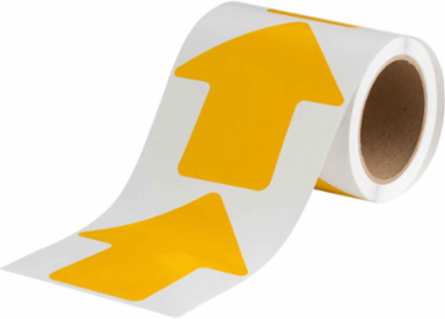 Aisle Marking Tape Arrow, Vinyl, Yellow, 5 Inch x 5 Inch, Durable, Outdoor Use
