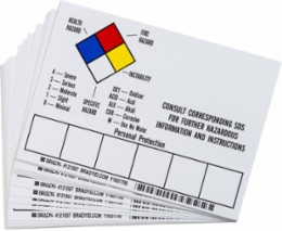 CONSULT CORRESPONDING MSDS FOR FURTHER HAZARDOUS INFORMATION AND INSTRUCTIONS Labels, 5" H x 7" W x 0.004" D