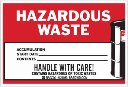 HAZARDOUS WASTE ACCUMULATION START DATE CONTENTS Labels, Pack of 100 Labels