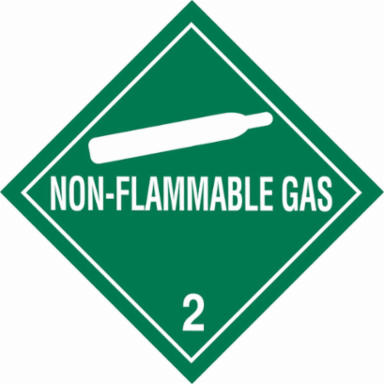 NON-FLAMMABLE GAS 2 Hazardous Material Shipping Labels, 4" H x 4" W x 0.004" D, Green on White