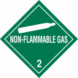 NON-FLAMMABLE GAS 2 Hazardous Material Shipping Labels, 4" H x 4" W x 0.004" D, Green on White