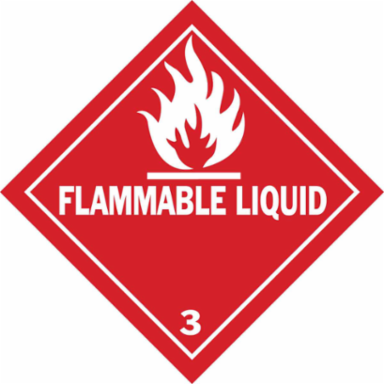 FLAMMABLE LIQUID 3 Hazardous Material Shipping Labels, 4" H x 4" W x 0.004" D, Red on White