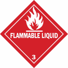 FLAMMABLE LIQUID 3 Hazardous Material Shipping Labels, 4" H x 4" W x 0.004" D, Red on White