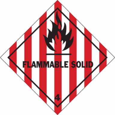 FLAMMABLE SOLID 4 Hazardous Material Shipping Labels, 4" H x 4" W x 0.004" D, Black/Red on White