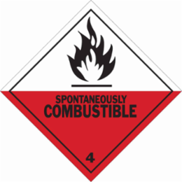 SPONTANEOUSLY COMBUSTIBLE 4 Hazardous Material Shipping Labels, 4" H x 4" W x 0.004" D, Black/Red on White