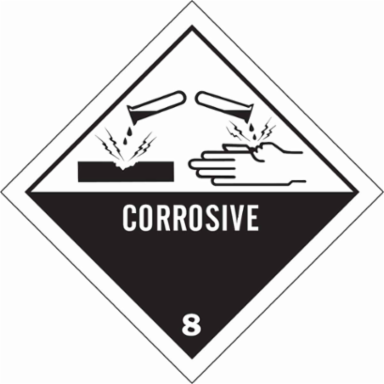 CORROSIVE 8 Hazardous Material Shipping Labels, 4" H x 4" W x 0.004" D, Black on White