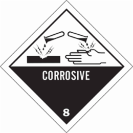 CORROSIVE 8 Hazardous Material Shipping Labels, 4" H x 4" W x 0.004" D, Black on White
