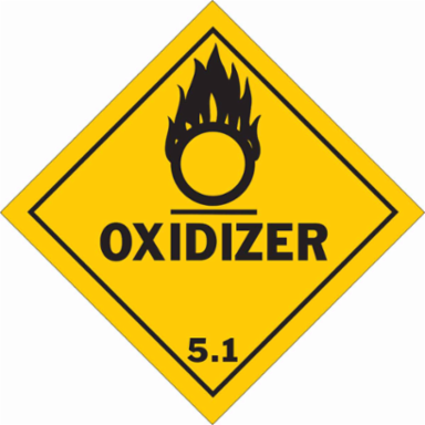 OXIDIZER 5.1 Hazardous Material Shipping Labels, 4" H x 4" W x 0.004" D, Black on Yellow