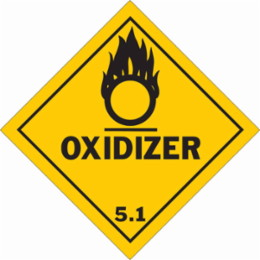 OXIDIZER 5.1 Hazardous Material Shipping Labels, 4" H x 4" W x 0.004" D, Black on Yellow