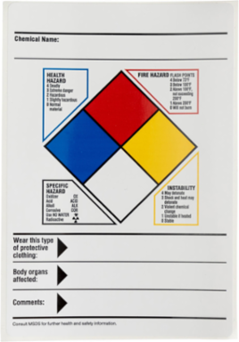 NFR HAZCOM Data Labels, 5.875" H x 4" W x 0.004" D, Pack of 100 Labels